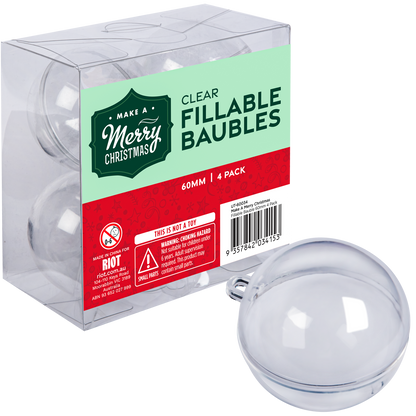 Light Gray Make A Merry Christmas Plastic Fillable Bauble 60mm 4 Pack Christmas