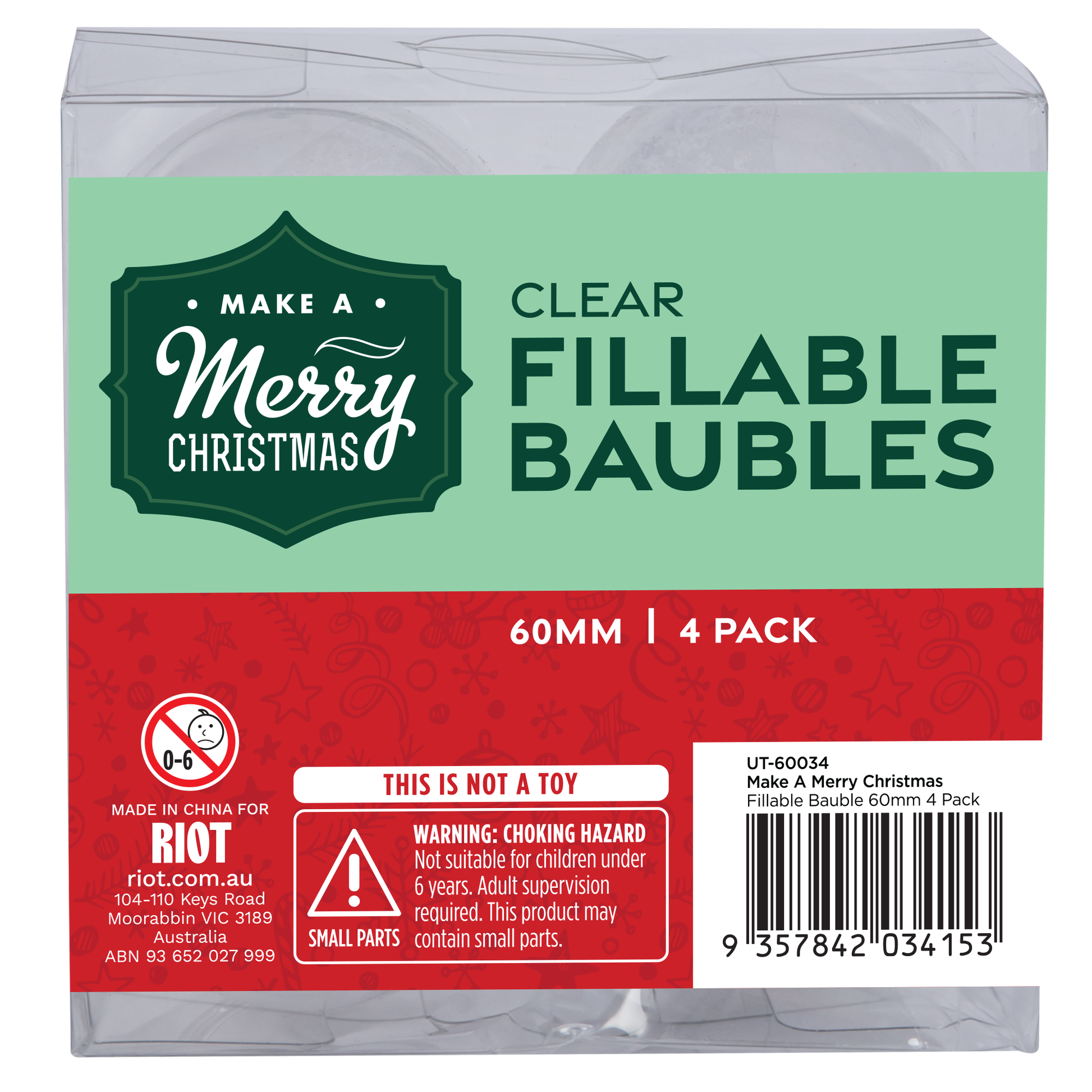 Dark Gray Make A Merry Christmas Plastic Fillable Bauble 60mm 4 Pack Christmas