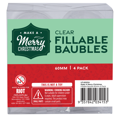 Dark Gray Make A Merry Christmas Plastic Fillable Bauble 60mm 4 Pack Christmas