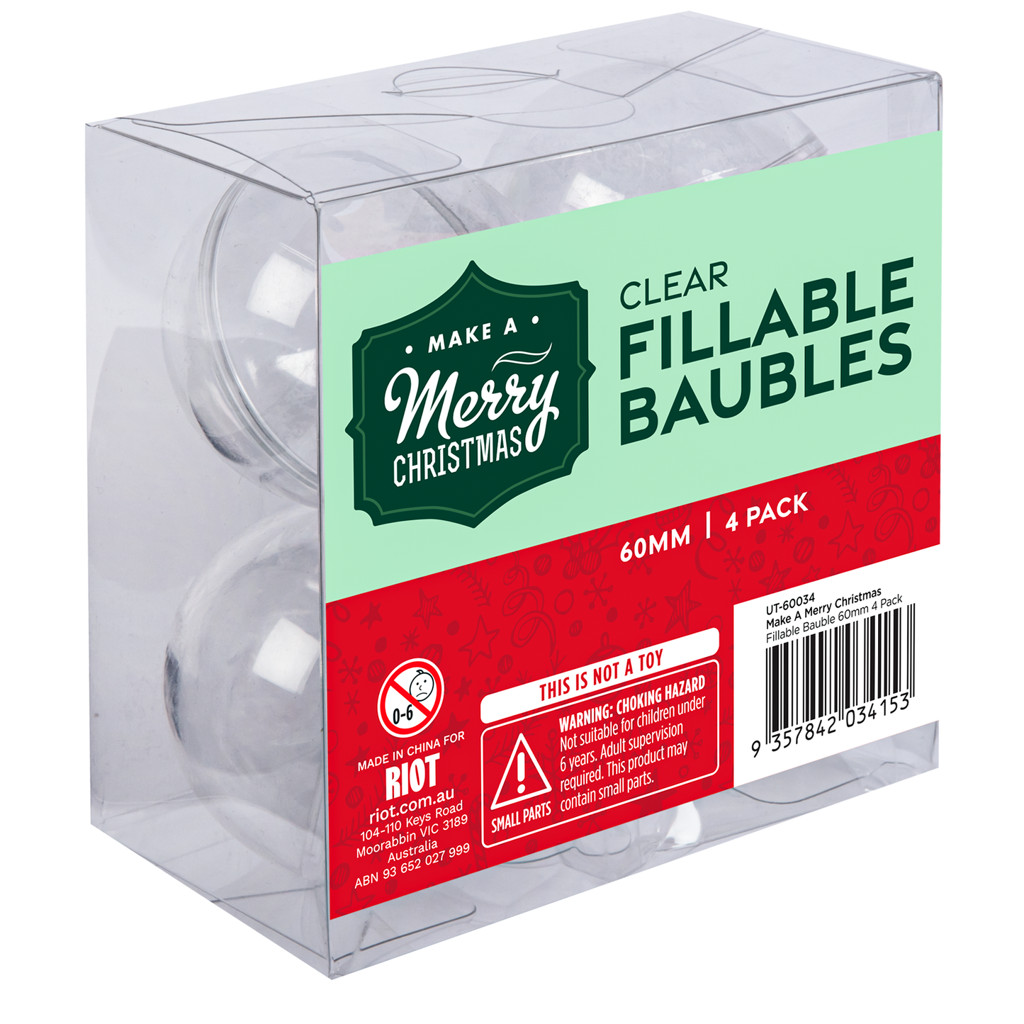 Light Gray Make A Merry Christmas Plastic Fillable Bauble 60mm 4 Pack Christmas