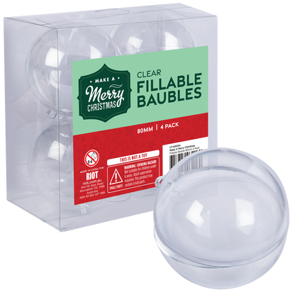 Light Gray Make A Merry Christmas Plastic Fillable Bauble 80mm 4 Pack Christmas