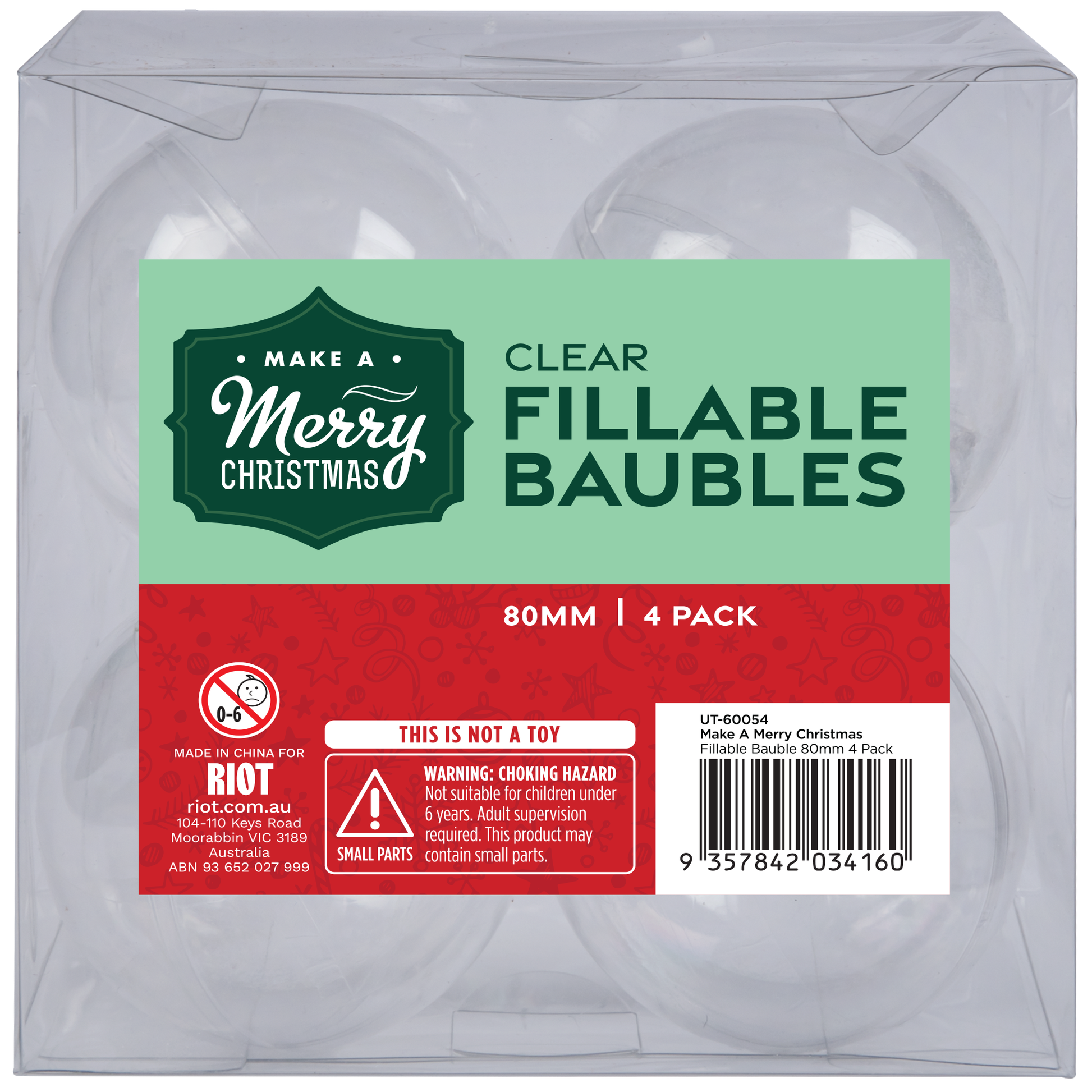 Gray Make A Merry Christmas Plastic Fillable Bauble 80mm 4 Pack Christmas