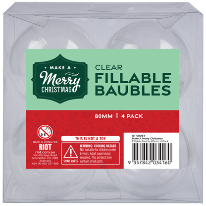 Gray Make A Merry Christmas Plastic Fillable Bauble 80mm 4 Pack Christmas