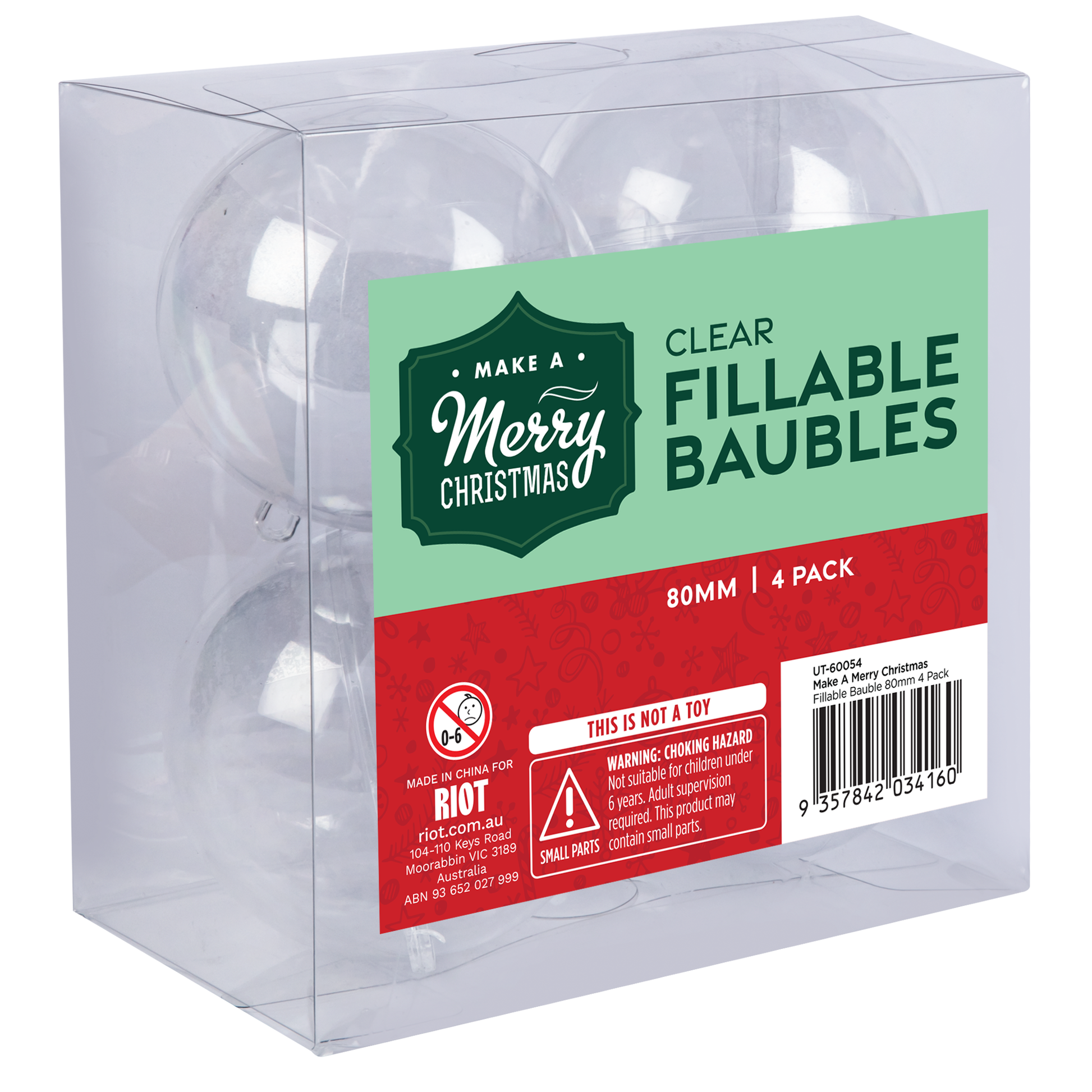 Gray Make A Merry Christmas Plastic Fillable Bauble 80mm 4 Pack Christmas