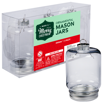 Gray Make A Merry Christmas Plastic Mason Jar Ornament 100mm 3 Pack Christmas