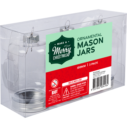 Gray Make A Merry Christmas Plastic Mason Jar Ornament 100mm 3 Pack Christmas