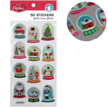 Gray Art Star Christmas 3D Stickers Glitter Snow Globe 95x214mm - 12 stickers Christmas