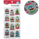 Gray Art Star Christmas 3D Stickers Glitter Snow Globe 95x214mm - 12 stickers Christmas