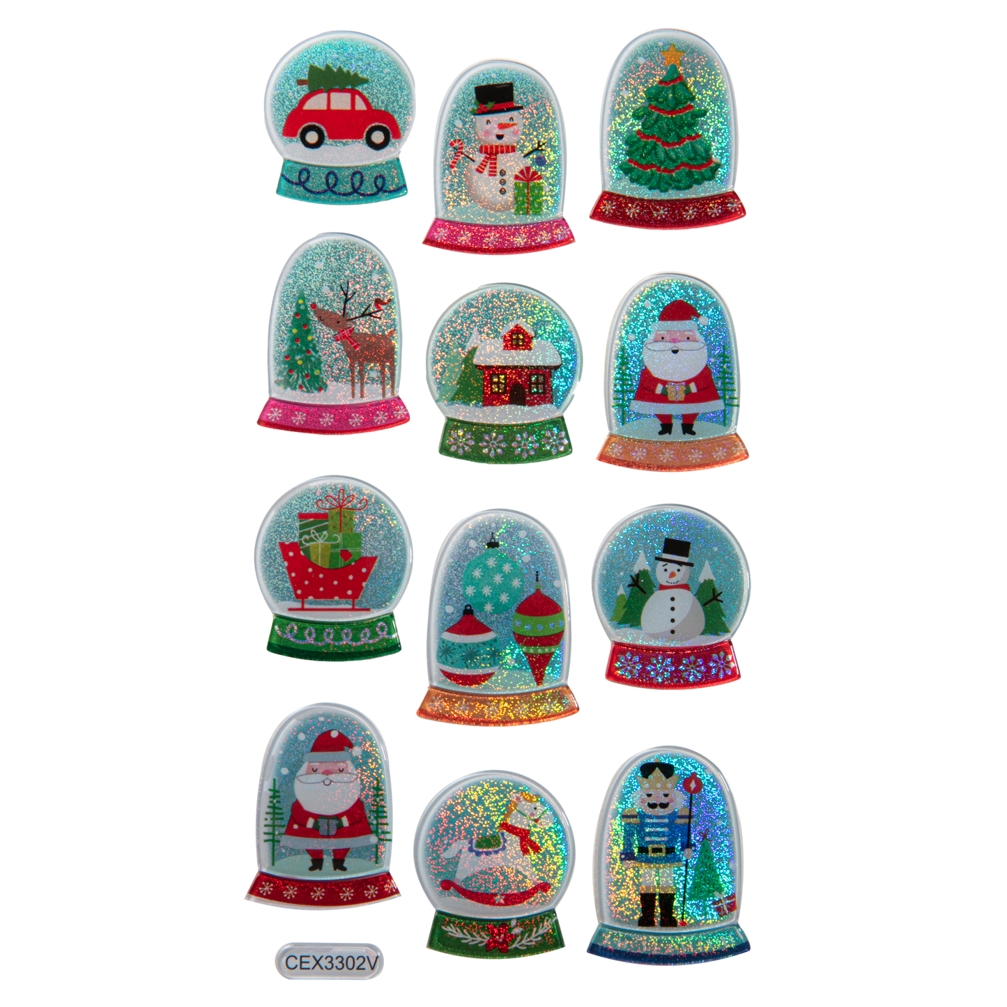 Light Slate Gray Art Star Christmas 3D Stickers Glitter Snow Globe 95x214mm - 12 stickers Christmas