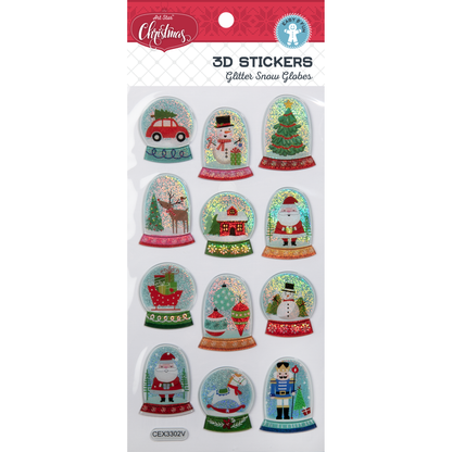 Light Gray Art Star Christmas 3D Stickers Glitter Snow Globe 95x214mm - 12 stickers Christmas