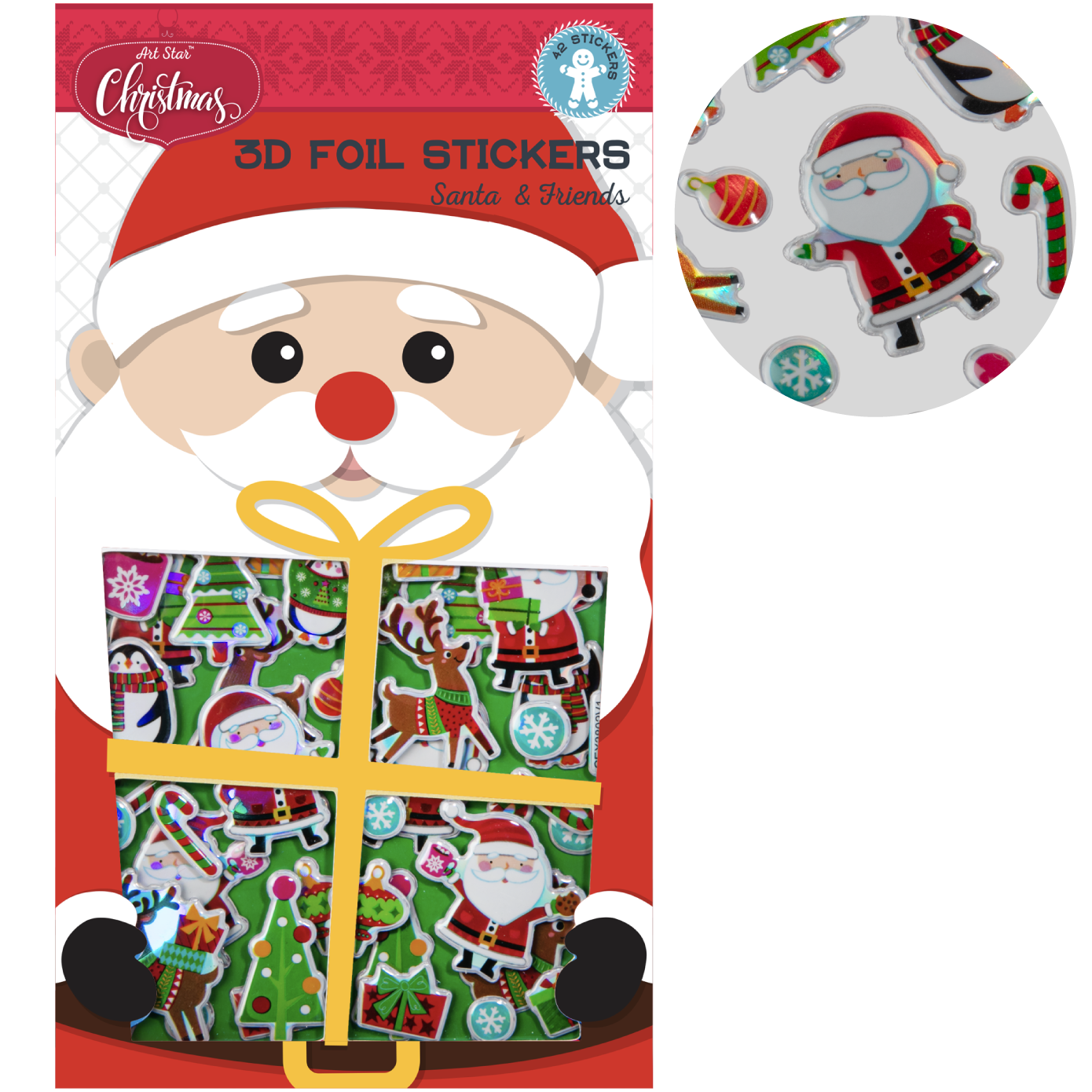 Dark Slate Gray Art Star Christmas 3D Foil Sticker Sheets Santa and Friends 180 x 105mm - 42 Stickers Christmas