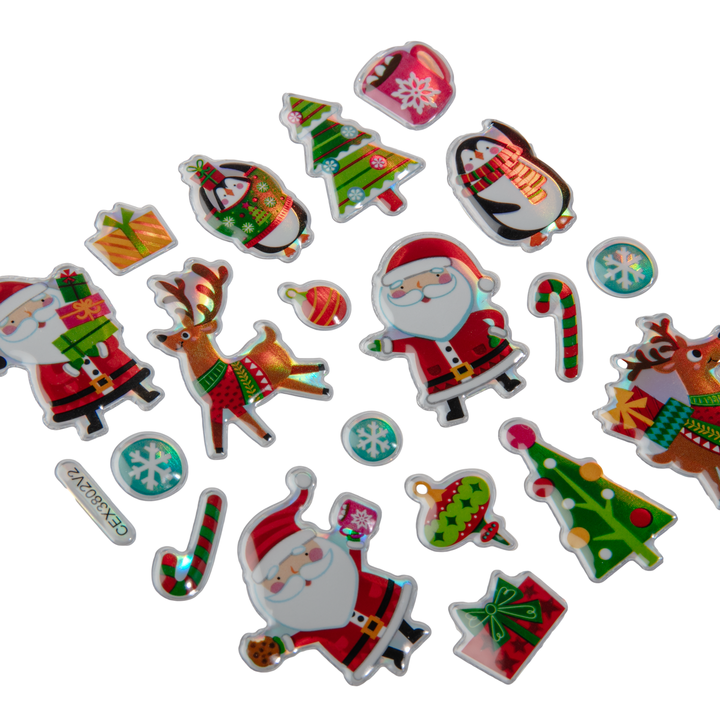 Dark Gray Art Star Christmas 3D Foil Sticker Sheets Santa and Friends 180 x 105mm - 42 Stickers Christmas
