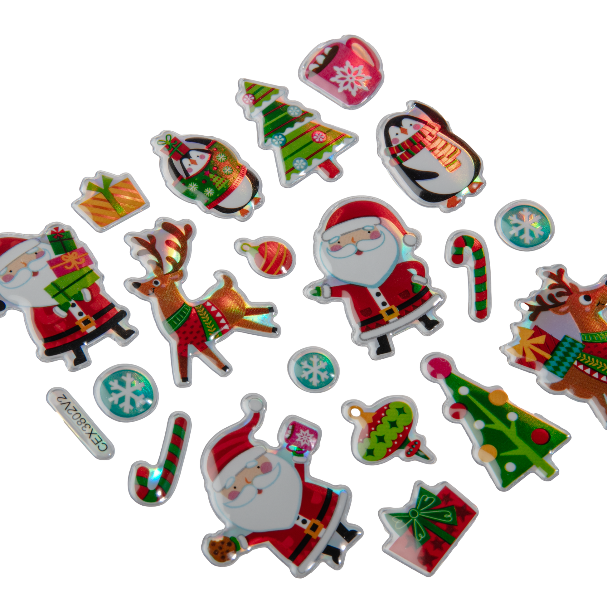 Dark Gray Art Star Christmas 3D Foil Sticker Sheets Santa and Friends 180 x 105mm - 42 Stickers Christmas