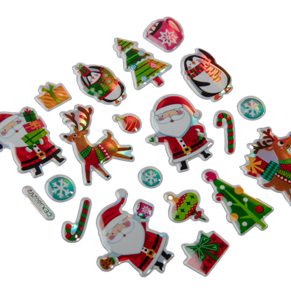 Dark Gray Art Star Christmas 3D Foil Sticker Sheets Santa and Friends 180 x 105mm - 42 Stickers Christmas