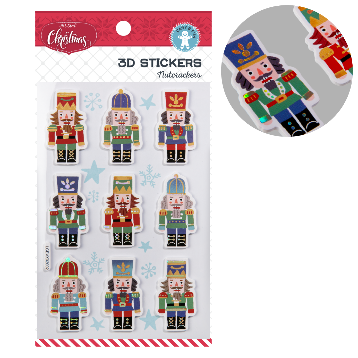 Light Gray Art Star Christmas 3D Stickers Nutcrackers 100 x190mm 9 Stickers Christmas
