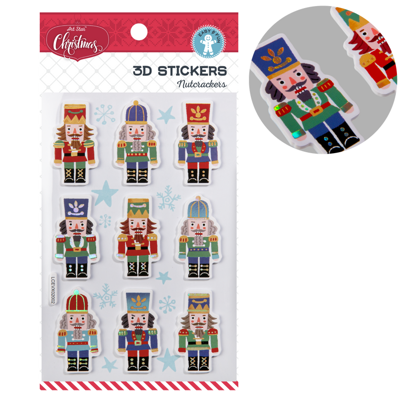 Light Gray Art Star Christmas 3D Stickers Nutcrackers 100 x190mm 9 Stickers Christmas