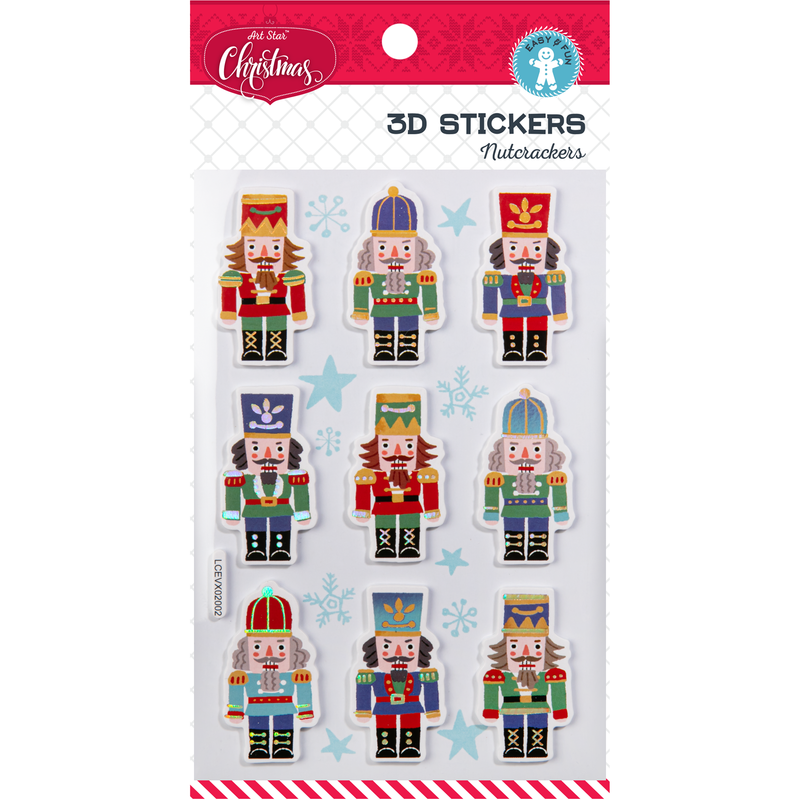 Light Gray Art Star Christmas 3D Stickers Nutcrackers 100 x190mm 9 Stickers Christmas