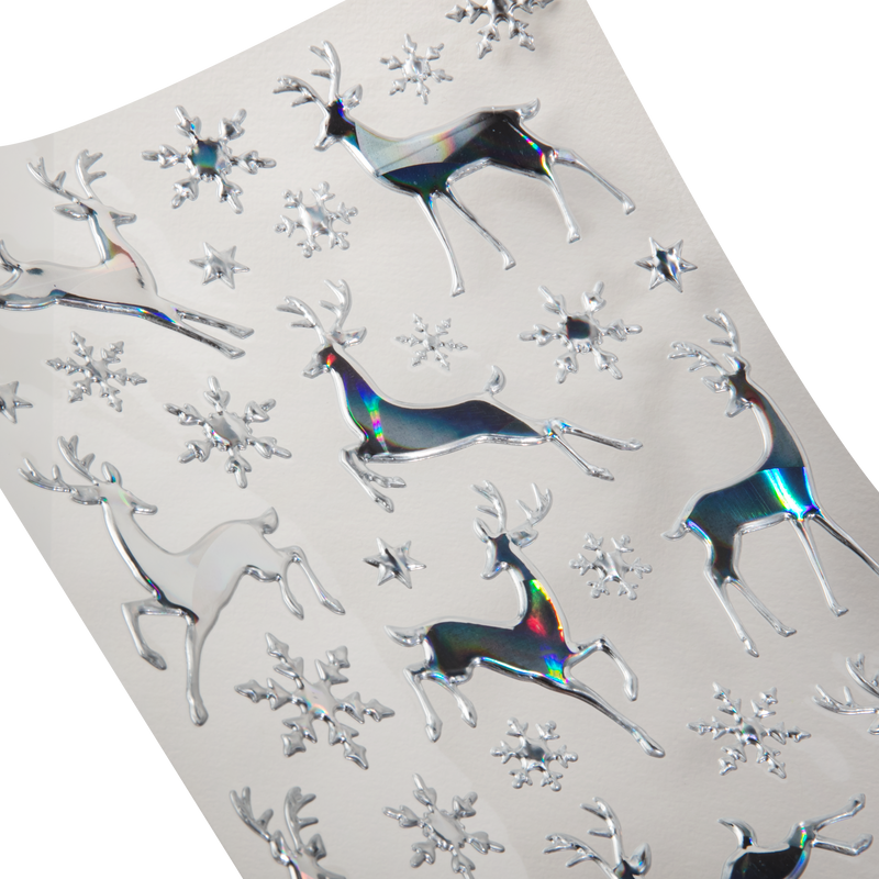 Light Gray Art Star Christmas 3D Foil Stickers Reindeer and Snowflakes 140 x 250mm - 36 Stickers Christmas