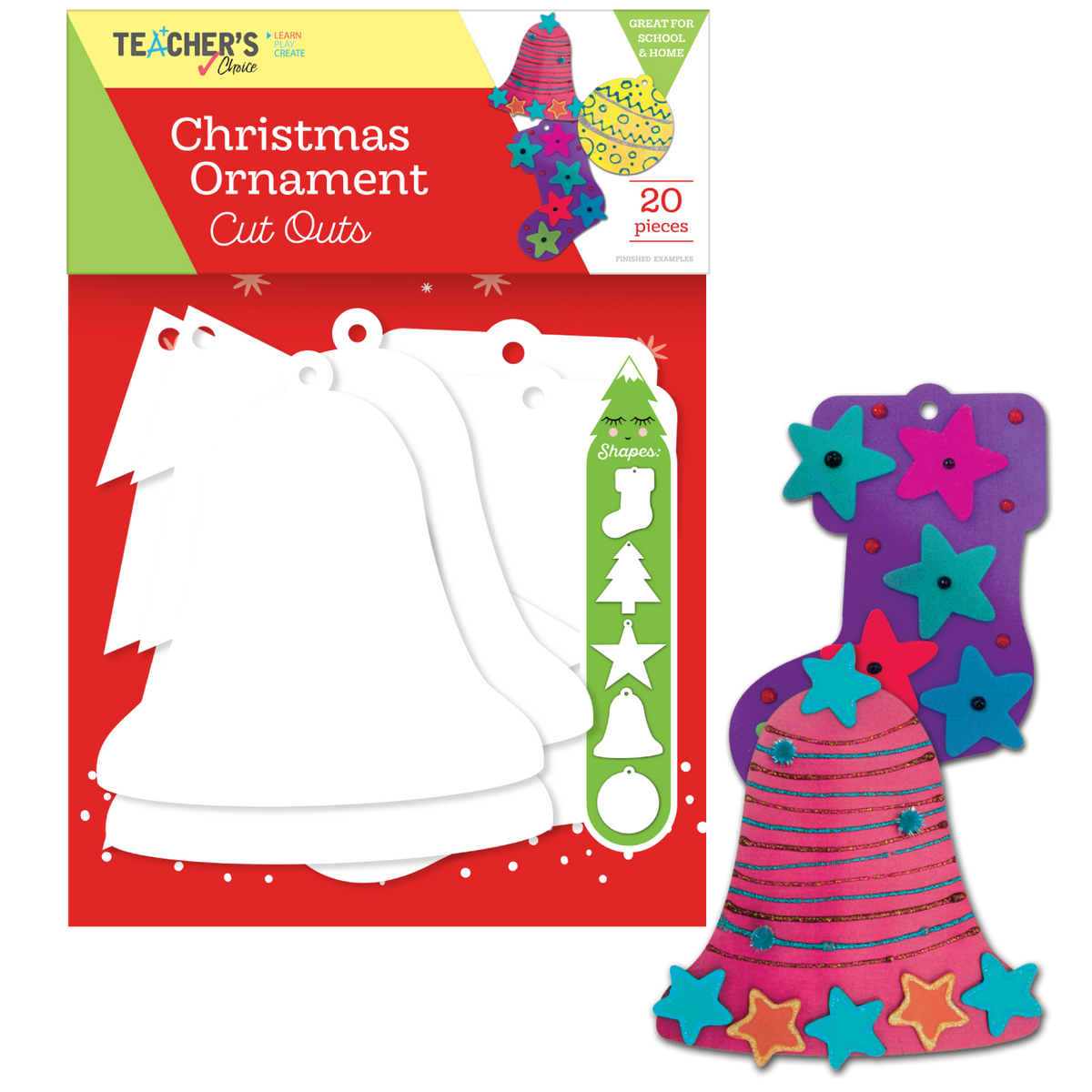 Firebrick Teacher's Choice Cut Out Ornaments Asst 20Pcs - Wht Christmas