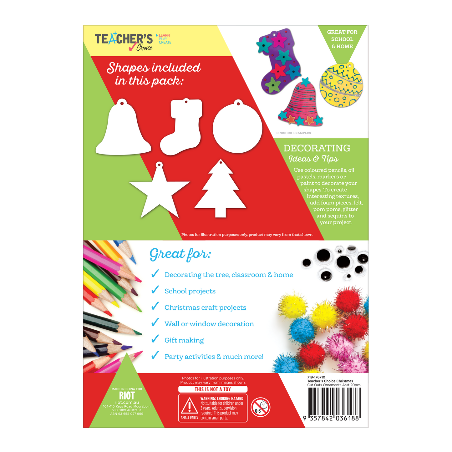 Firebrick Teacher's Choice Cut Out Ornaments Asst 20Pcs - Wht Christmas