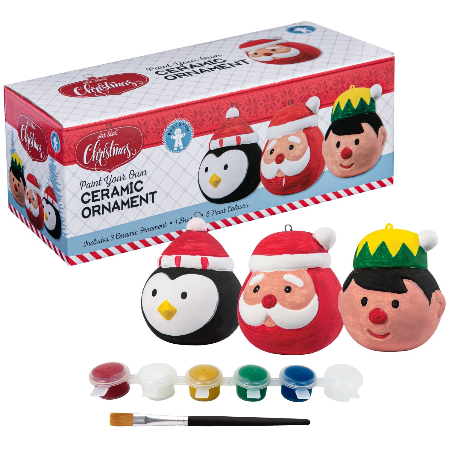 Light Gray Art Star Christmas Paint Your Own Ceramic Character Ornament Kit Kids Activites