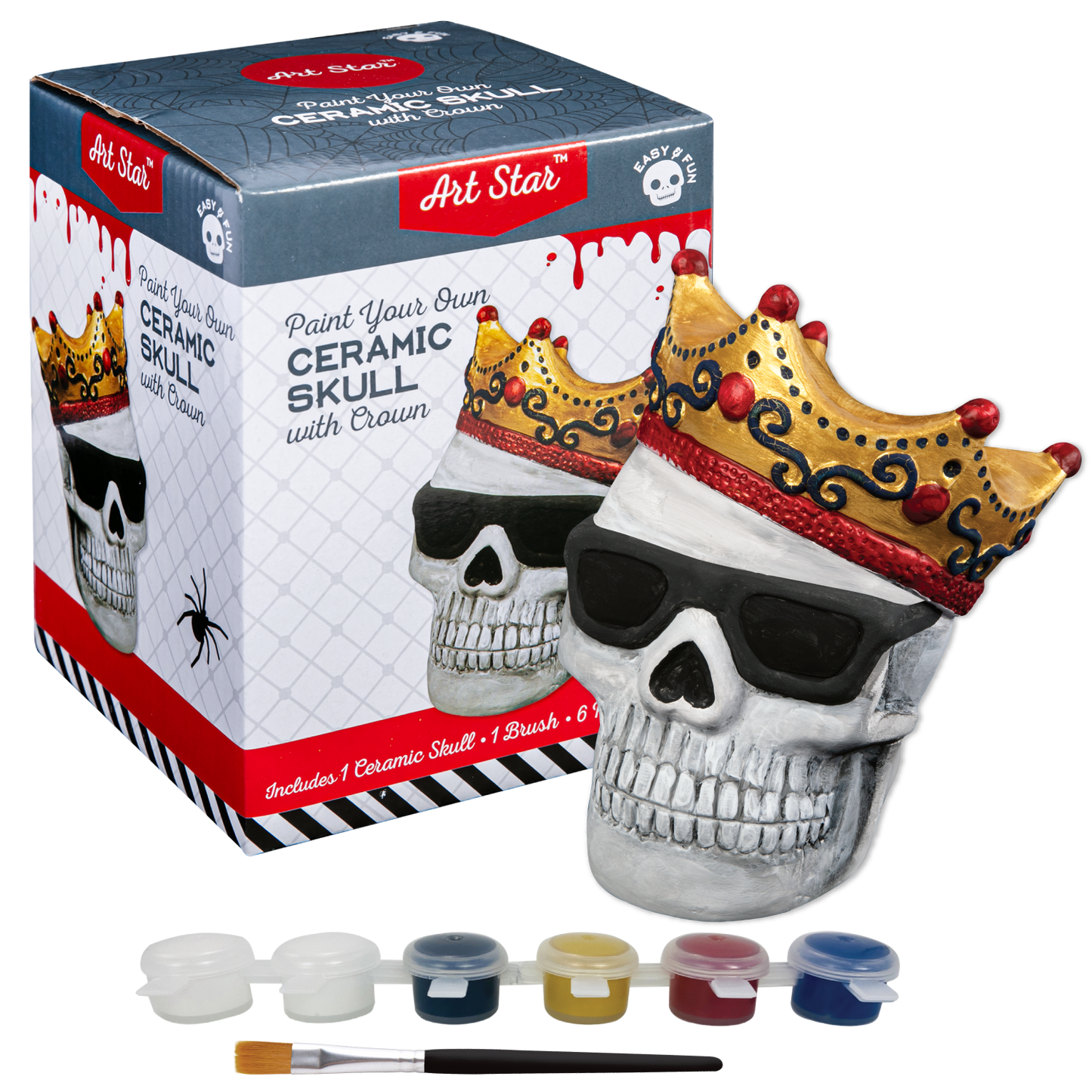 Light Gray Art Star Halloween Paint Your Own Ceramic Skull with Crown Decoration (15.2 x 11.2 x 12.1cm) Kids Activites