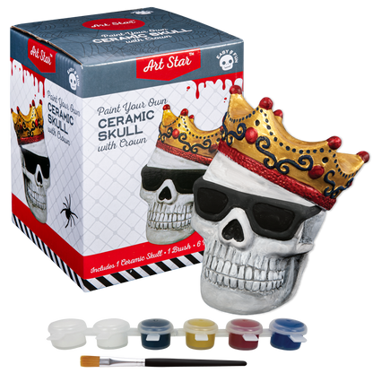 Light Gray Art Star Halloween Paint Your Own Ceramic Skull with Crown Decoration (15.2 x 11.2 x 12.1cm) Kids Activites