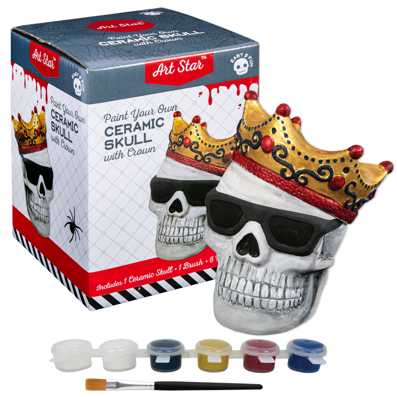 Light Gray Art Star Halloween Paint Your Own Ceramic Skull with Crown Decoration (15.2 x 11.2 x 12.1cm) Kids Activites