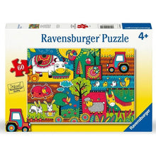 60-piece farm-themed jigsaw puzzle box with colorful animals and tractor