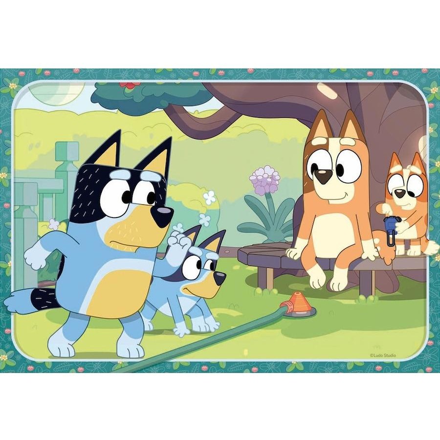 Ravensburger jigsaw puzzle panel, cartoon dog characters watering garden
