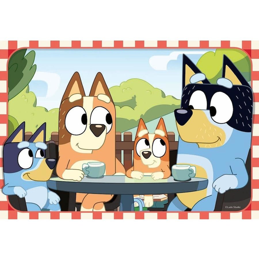 Ravensburger jigsaw puzzle panel, cartoon dogs seated at table with mugs