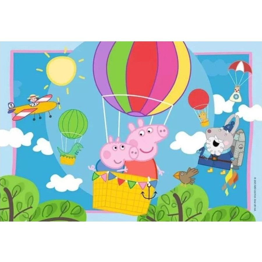 Peppa Pig hot air balloon jigsaw puzzle artwork with friends in the sky
