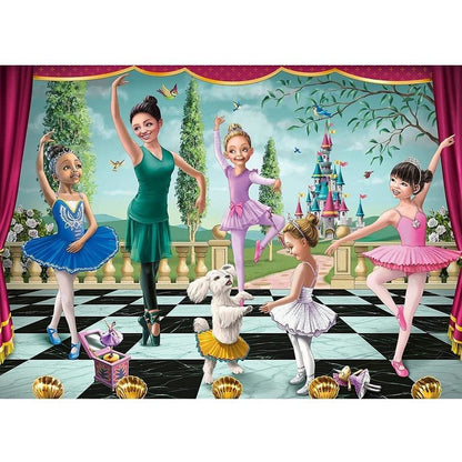 Ballet-themed 60-piece jigsaw puzzle scene with dancers, castle, and white dog