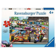 Racetrack rally jigsaw puzzle box with racing cars and 60-piece count