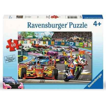 Racetrack rally jigsaw puzzle box with racing cars and 60-piece count