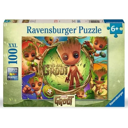 Ravensburger Marvel Groot 100-piece jigsaw puzzle box with tree baby character art