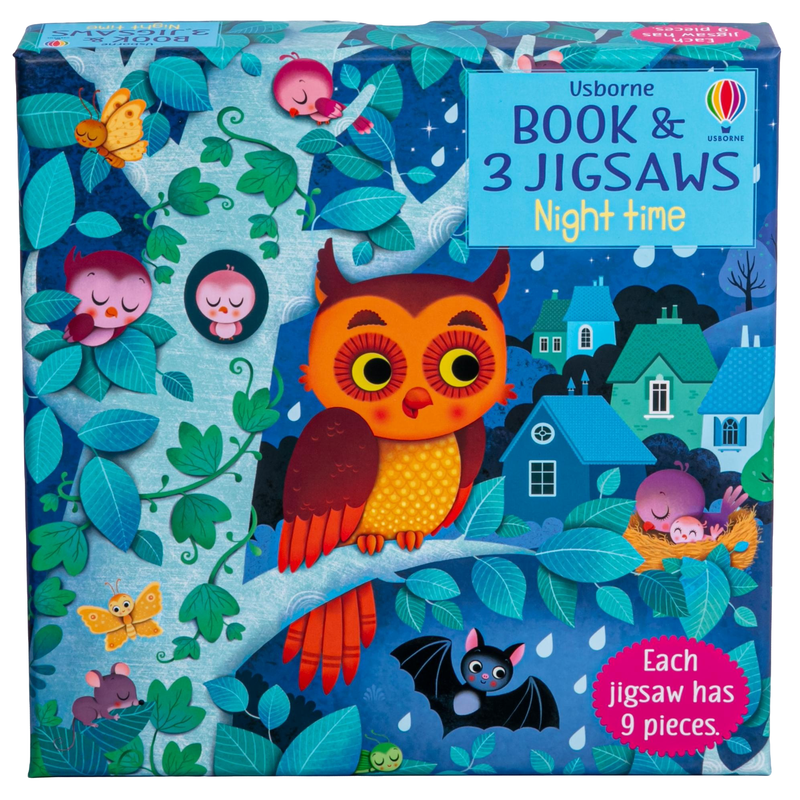 Steel Blue Usborne Book & 3 Jigsaw Puzzles - Night time Kids Activities