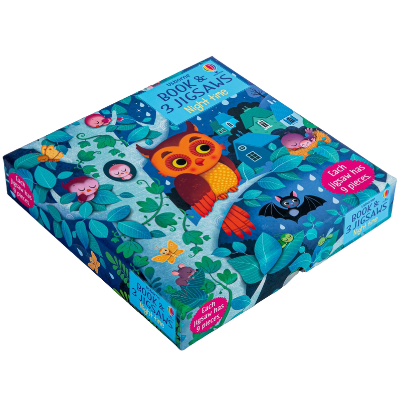 Steel Blue Usborne Book & 3 Jigsaw Puzzles - Night time Kids Activities