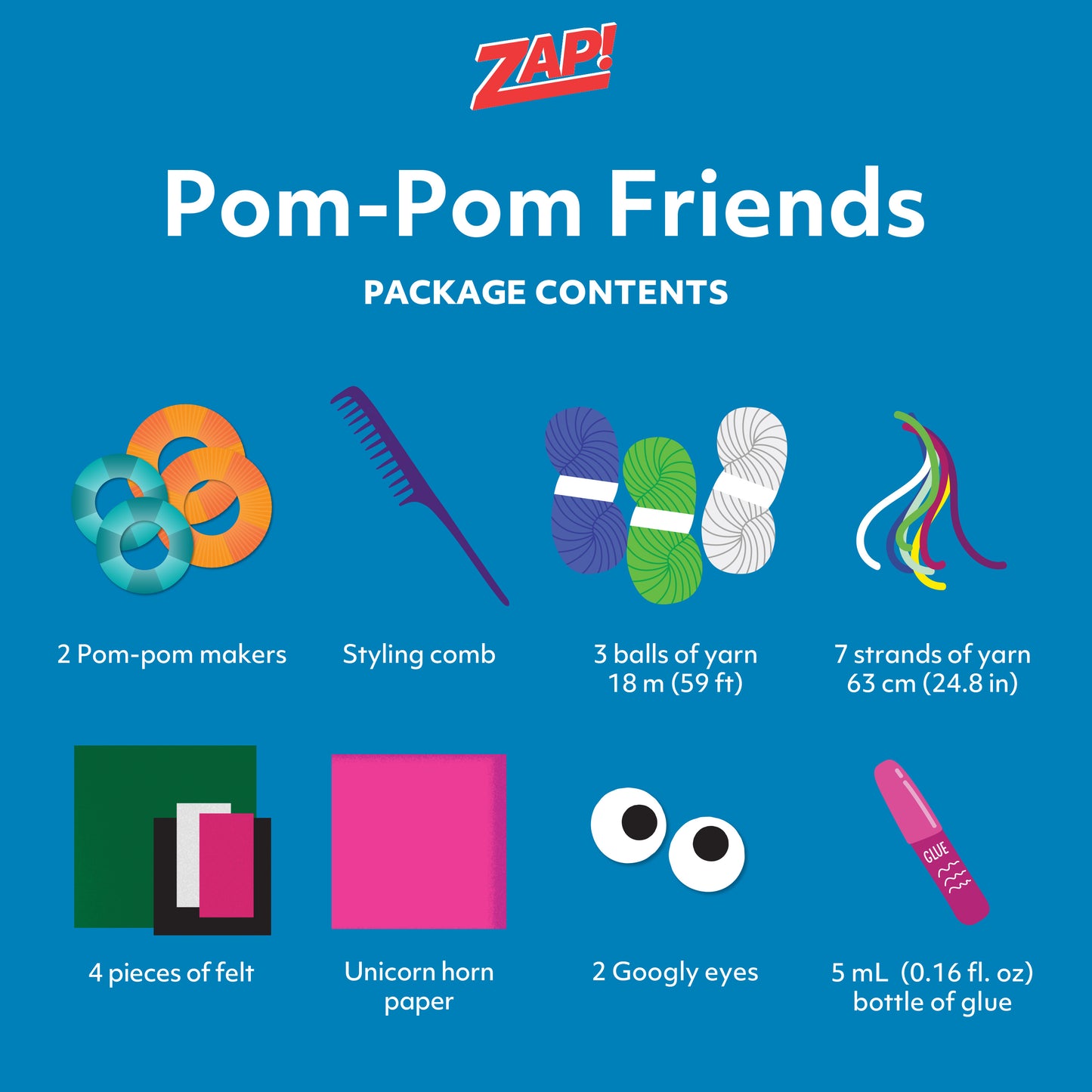 Dark Cyan Zap Pompom Friends Kit Kids Craft Kits