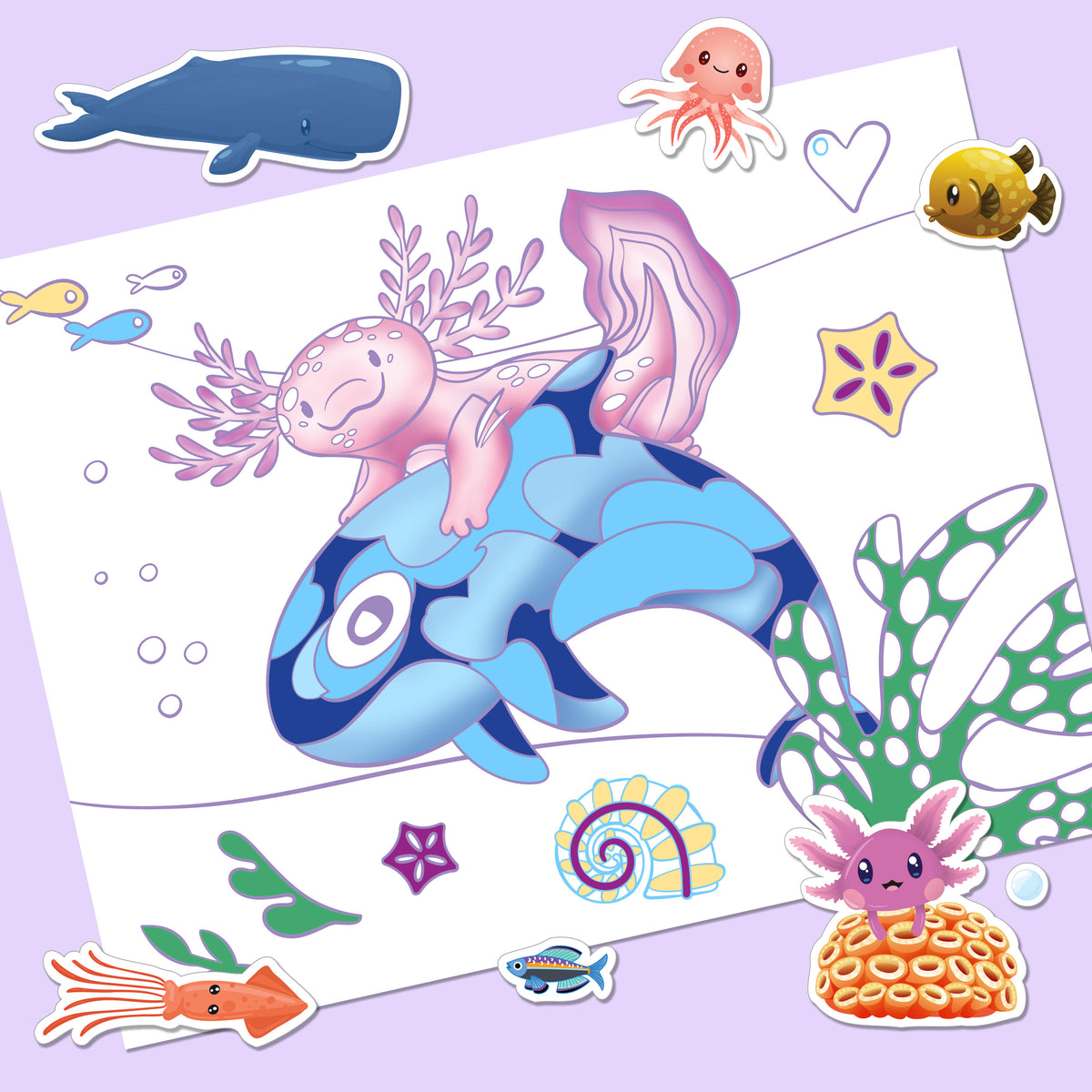 Lavender Axolotls and Friends Colouring Set with Lap Desk Kids Activities
