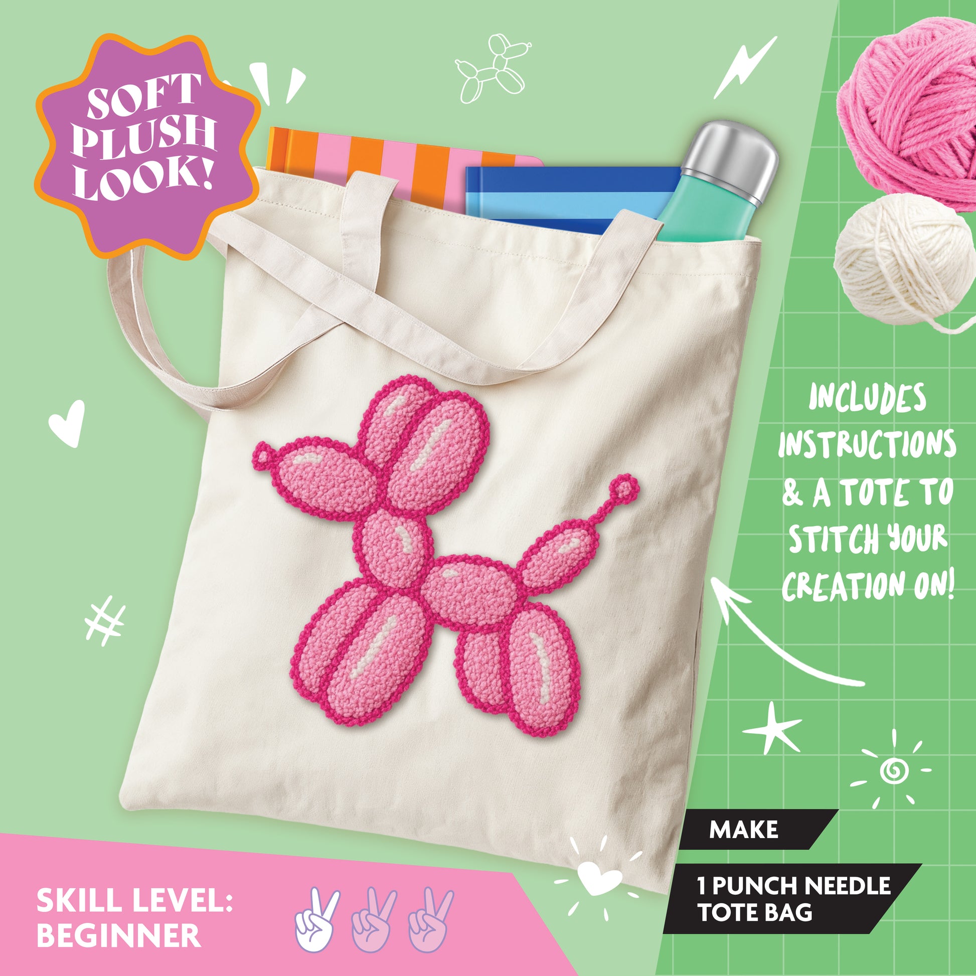 Light Green Oh My Craft Punch Needle Tote Bag Kit Sewing