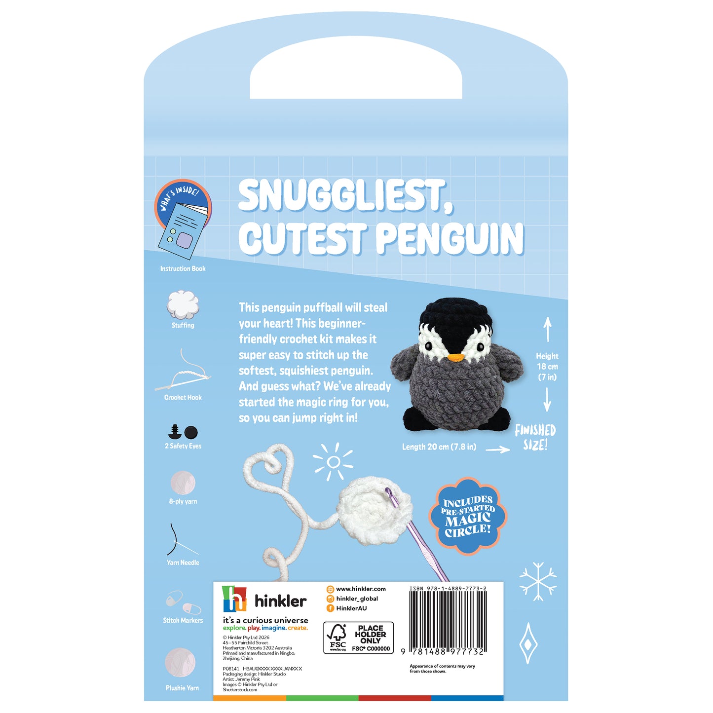 Sky Blue Oh My Craft Midi Crochet Plushie - Pete Penguin Crochet