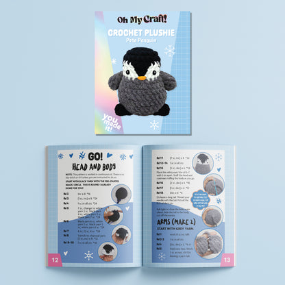 Light Gray Oh My Craft Midi Crochet Plushie - Pete Penguin Crochet