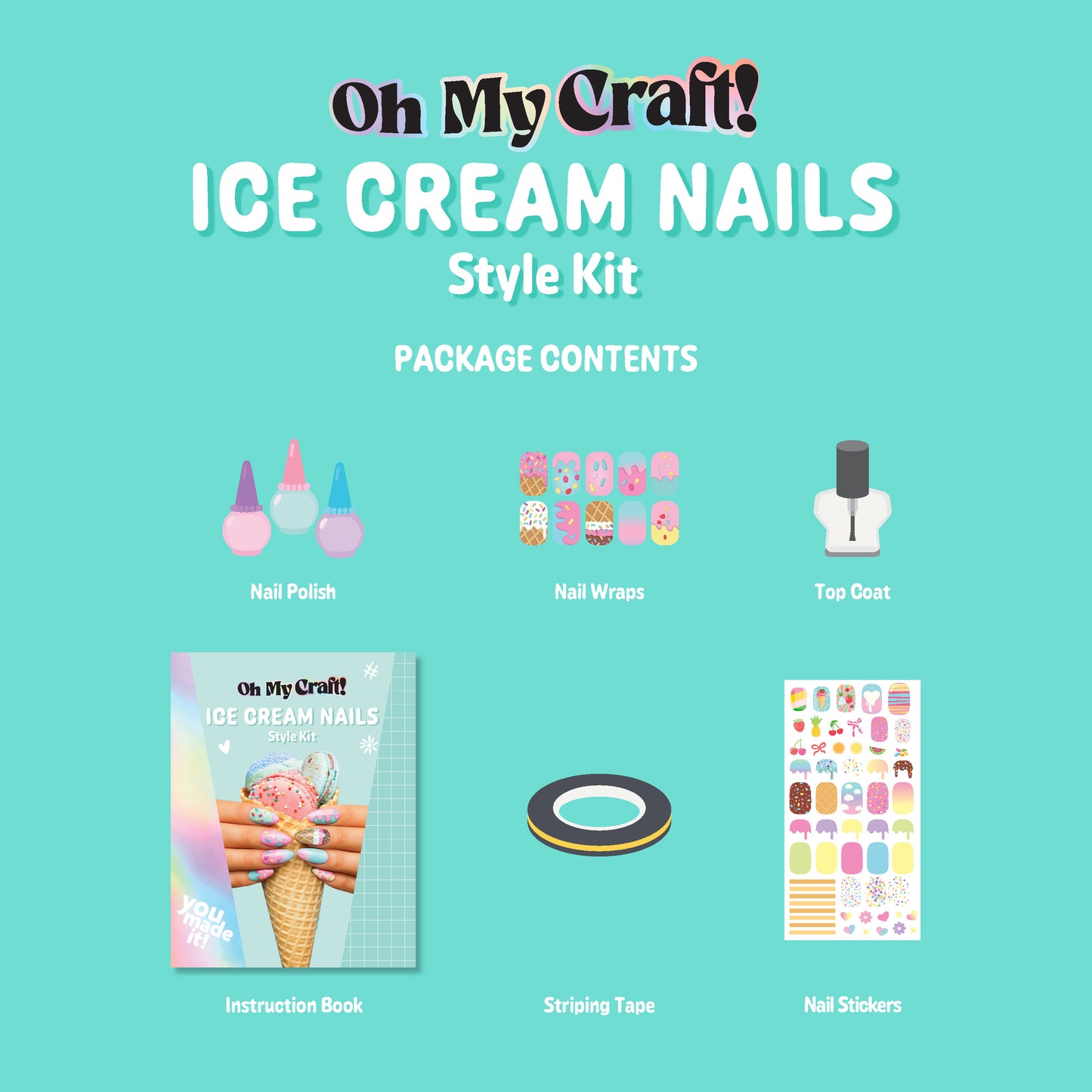 Medium Aquamarine Oh My Craft Ice Cream Glam Nail Art Kit