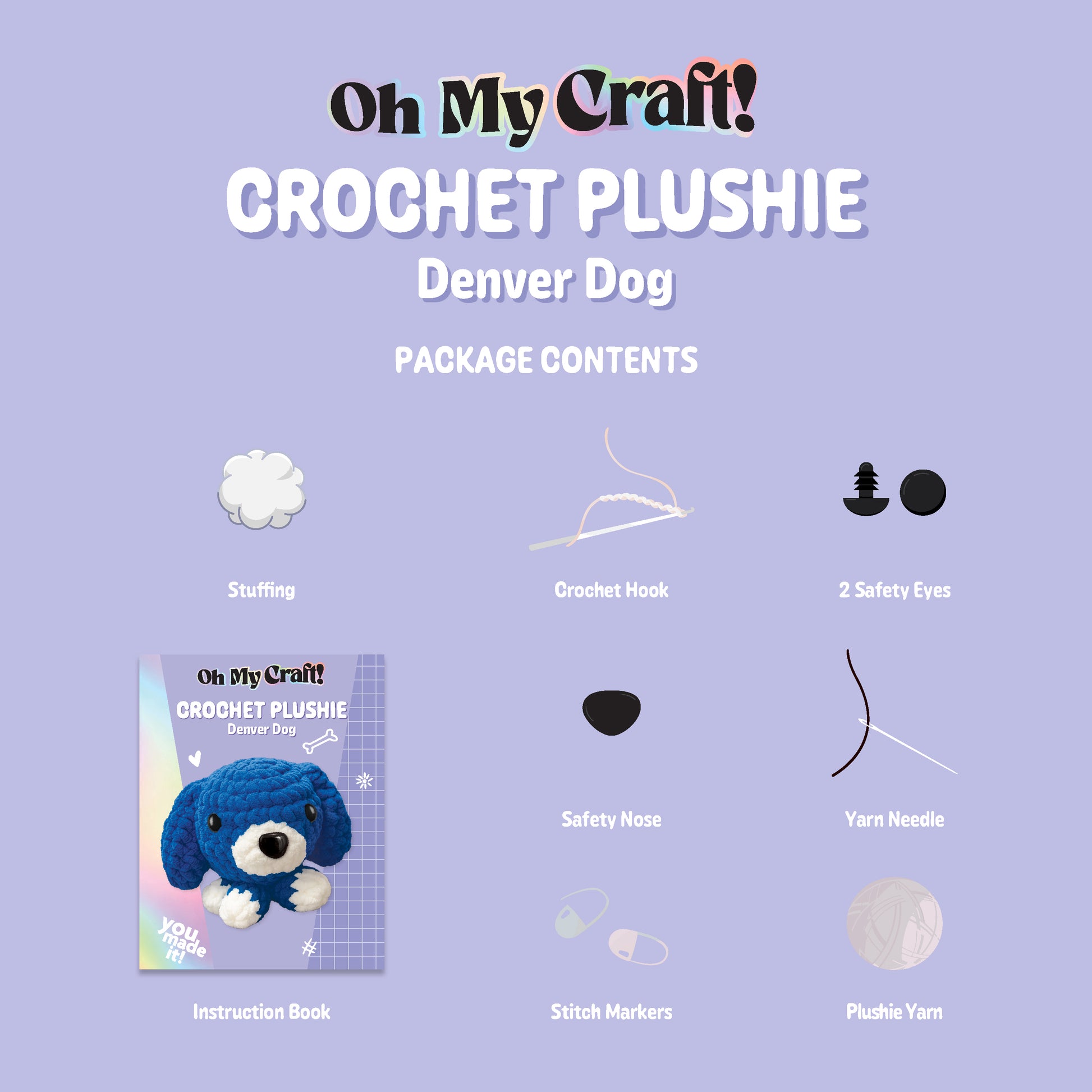 Light Steel Blue Oh My Craft Midi Crochet Plushie - Denver Dog Crochet