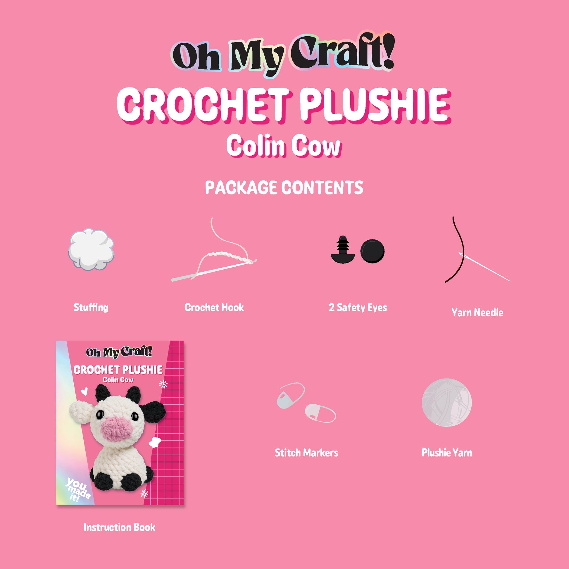 Hot Pink Oh My Craft Midi Crochet Plushie - Colin Cow Crochet