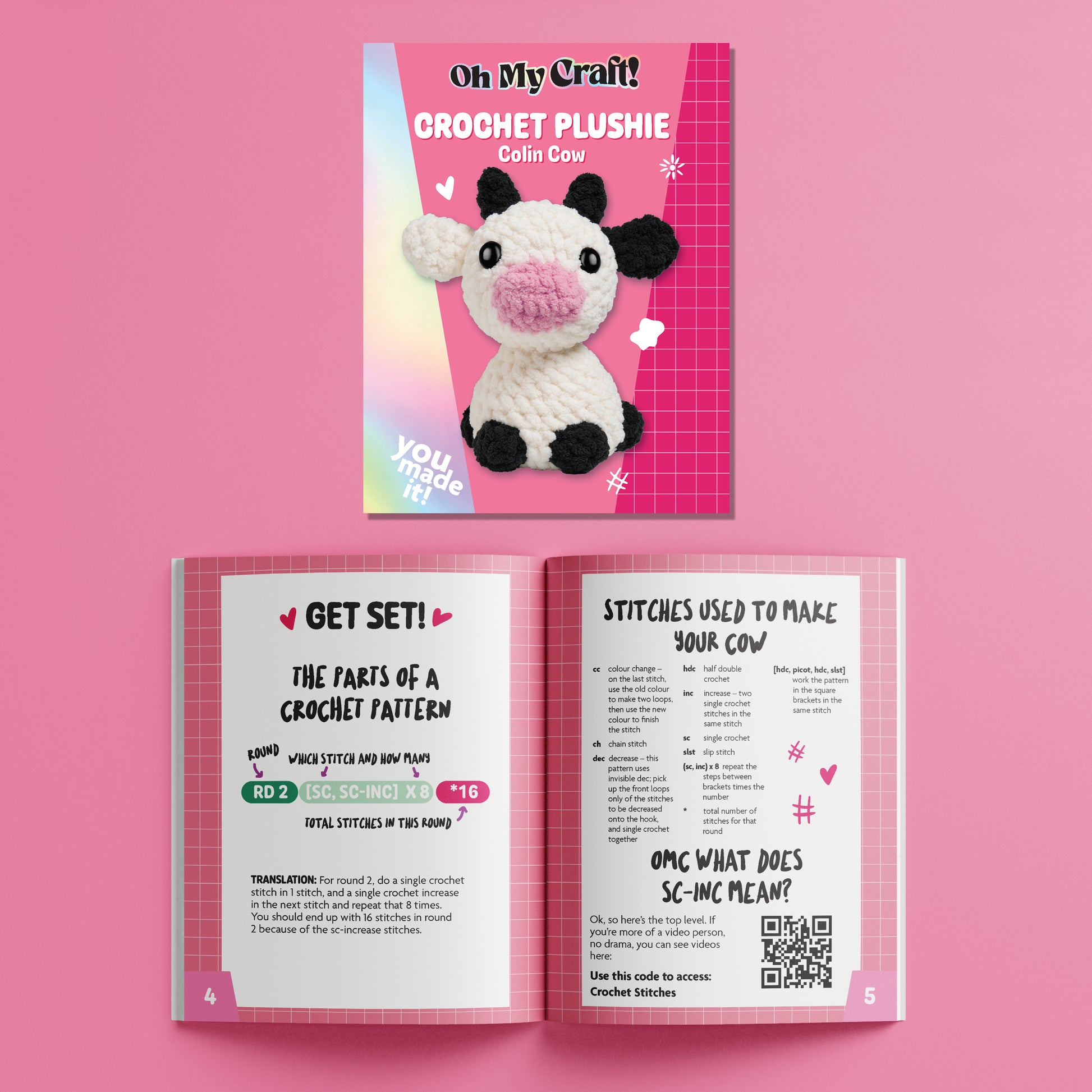 Light Pink Oh My Craft Midi Crochet Plushie - Colin Cow Crochet