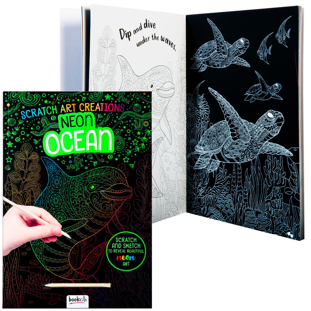 Black Scratch Art Creations: Neon Ocean Colour & Activity