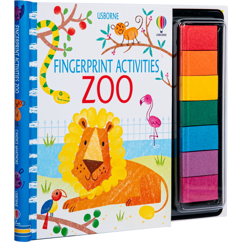 Light Gray Usborne Fingerprinting Activity Book with Colourful Ink Pads – Zoo Animals Kids Activities