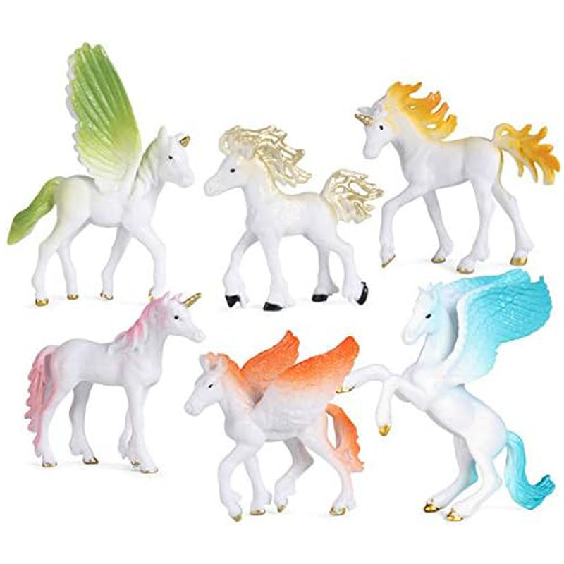 Light Gray Mini Unicorn Play Set 6pc Animal Toys